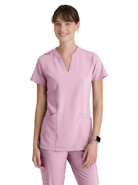 Women's Two Pocket Notch Sky Scrub Top - GSST298 - Misty Pink
