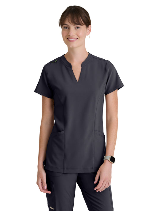 Women's Two Pocket Notch Sky Scrub Top - GSST298 - Steel