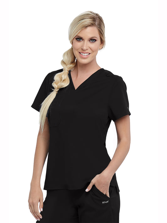 Women's One-Pocket Bree Tuck-In Scrub Top - GVST028 - Black