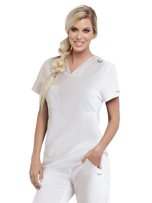 Women's One-Pocket Bree Tuck-In Scrub Top - GVST028 - White