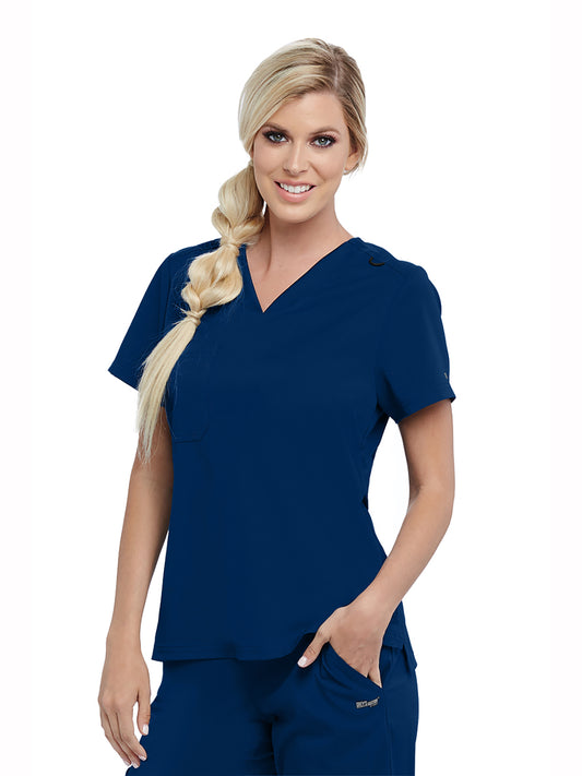 Women's One-Pocket Bree Tuck-In Scrub Top - GVST028 - Indigo (Navy)