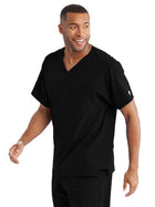 Men's One-Pocket V-Neck Structure Scrub Top - SK0112 - Black