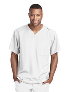Men's One-Pocket V-Neck Structure Scrub Top - SK0112 - White