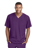 Men's One-Pocket V-Neck Structure Scrub Top - SK0112 - Eggplant