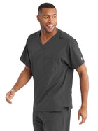 Men's One-Pocket V-Neck Structure Scrub Top - SK0112 - Pewter