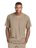 Men's One-Pocket V-Neck Structure Scrub Top - SK0112 - New Khaki
