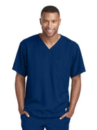 Men's One-Pocket V-Neck Structure Scrub Top - SK0112 - Navy