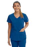 Women's Three-Pocket Curved V-Neck Breeze Scrub Top - SK101 - New Royal