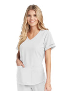 Women's Three-Pocket Curved V-Neck Breeze Scrub Top - SK101 - White
