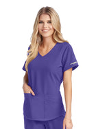 Women's Three-Pocket Curved V-Neck Breeze Scrub Top - SK101 - New Grape