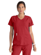 Women's Three-Pocket Curved V-Neck Breeze Scrub Top - SK101 - True Red