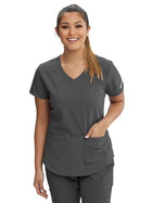Women's Three-Pocket Curved V-Neck Breeze Scrub Top - SK101 - Pewter