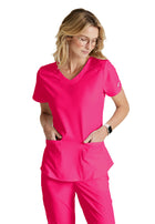 Women's Three-Pocket Curved V-Neck Breeze Scrub Top - SK101 - Vibrance Pink