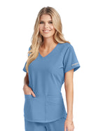 Women's Three-Pocket Curved V-Neck Breeze Scrub Top - SK101 - Ciel Blue