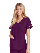 Women's Three-Pocket Curved V-Neck Breeze Scrub Top - SK101 - Wine