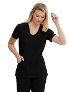 Women's Three-Pocket Crossover V-Neck Reliance Scrub Top - SK102 - Black