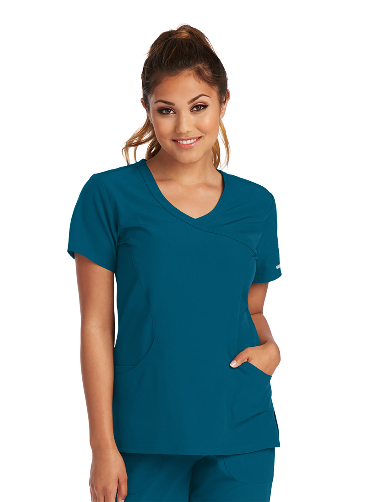 Women's Three-Pocket Crossover V-Neck Reliance Scrub Top - SK102 - Bahama