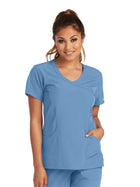 Women's Three-Pocket Crossover V-Neck Reliance Scrub Top - SK102 - Ciel Blue