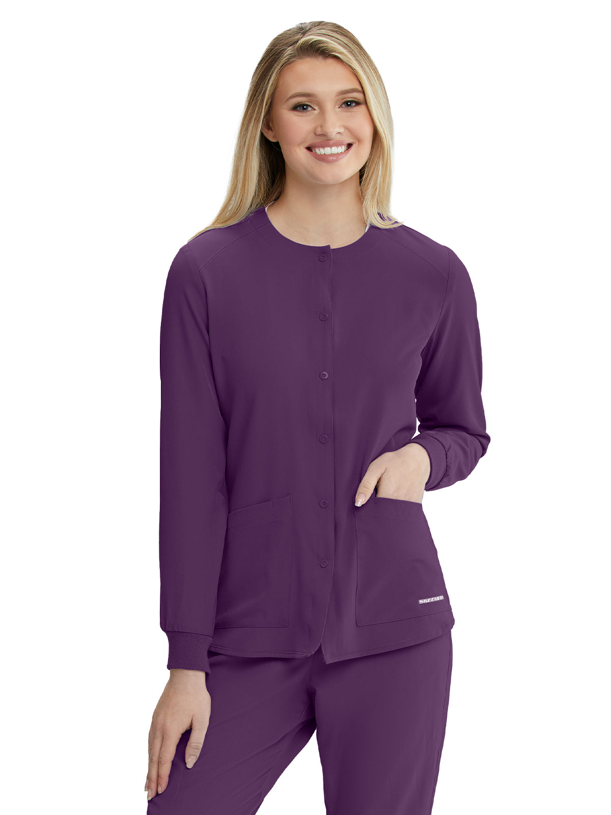 Women's Two-Pocket Snap-Front Stability Warm-Up Scrub Jacket - SK401 - Eggplant