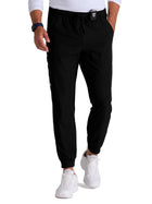 Men's Three-Pocket Drawcord and Zip-Fly Structure Jogger Scrub Pant - SKP572 - Black
