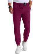 Men's Three-Pocket Drawcord and Zip-Fly Structure Jogger Scrub Pant - SKP572 - Wine