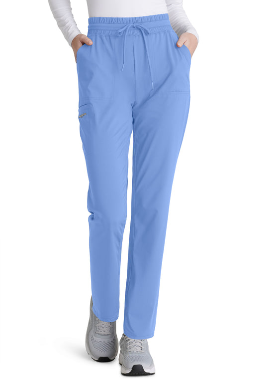 Women's Five-Pocket Shirred Waistband Reach Scrub Pant - SKP668 - Ciel Blue