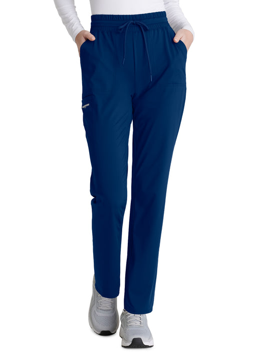 Women's Five-Pocket Shirred Waistband Reach Scrub Pant - SKP668 - Navy