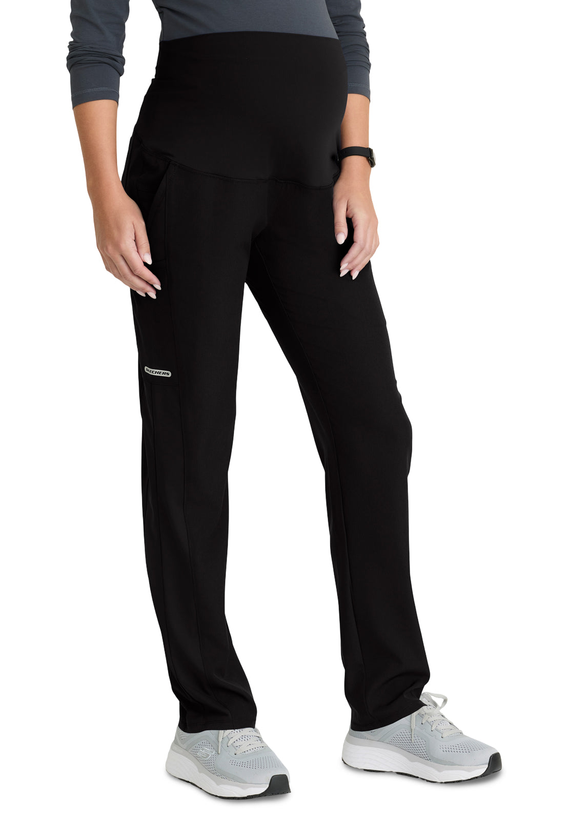 Women's Seven-Pocket Knit Waistband Nurture Maternity Scrub Pant - SKP705 - Black