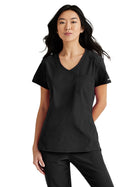 Women's One-Pocket V-Neck Dignity Tuck-In Scrub Top - SKT147 - Black