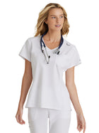 Women's One-Pocket V-Neck Dignity Tuck-In Scrub Top - SKT147 - White