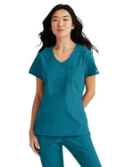 Women's One-Pocket V-Neck Dignity Tuck-In Scrub Top - SKT147 - Bahama
