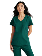 Women's One-Pocket V-Neck Dignity Tuck-In Scrub Top - SKT147 - Hunter Green