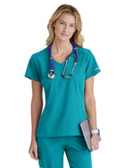 Women's One-Pocket V-Neck Dignity Tuck-In Scrub Top - SKT147 - Teal