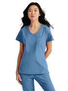 Women's One-Pocket V-Neck Dignity Tuck-In Scrub Top - SKT147 - Ciel Blue