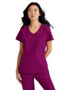 Women's One-Pocket V-Neck Dignity Tuck-In Scrub Top - SKT147 - Wine