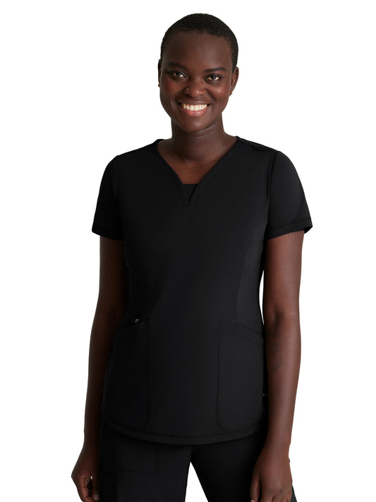 Women's Three-Pocket V-Neck Serene Scrub Top - SKT220 - Black