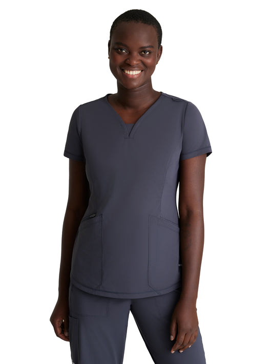 Women's Three-Pocket V-Neck Serene Scrub Top - SKT220 - Pewter