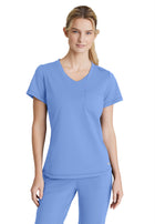 Women's One-Pocket Curved Neck Flow Scrub Top - SKT221 - Ciel Blue