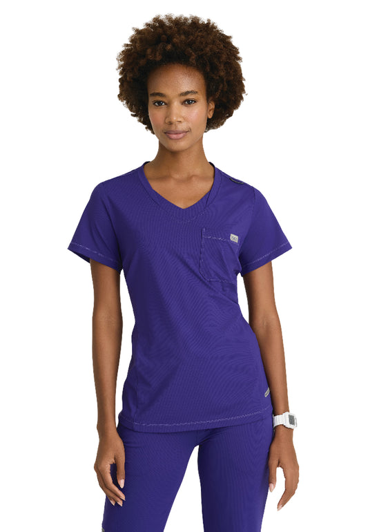Women's One-Pocket Curved Neck Flow Scrub Top - SKT221 - Brilliance