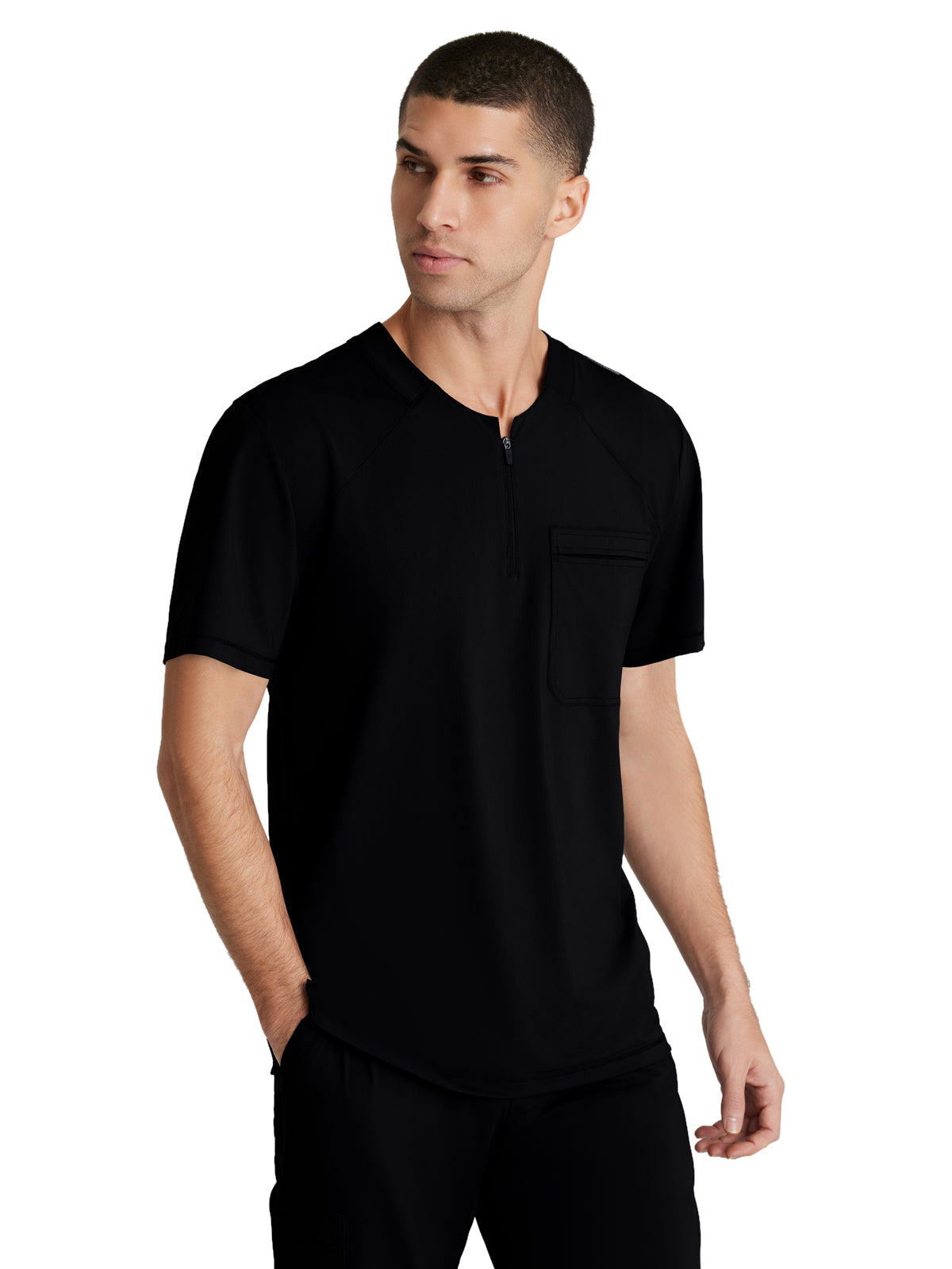 Men's Single Pocket Curved Neck Flex Scrub Top