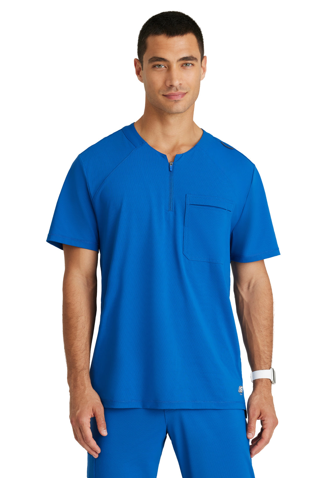 Men's One-Pocket Curved Neck Flex Scrub Top - SKT229 - New Royal