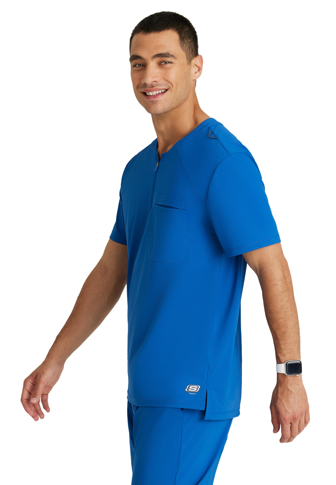 Men's Single Pocket Curved Neck Flex Scrub Top