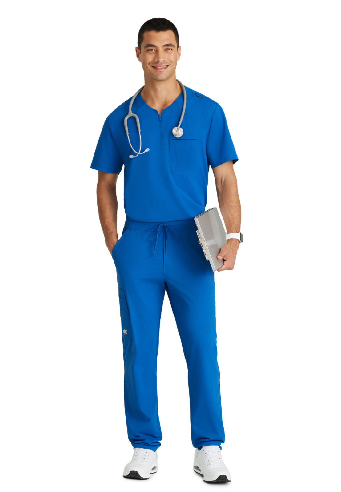 Men's Single Pocket Curved Neck Flex Scrub Top