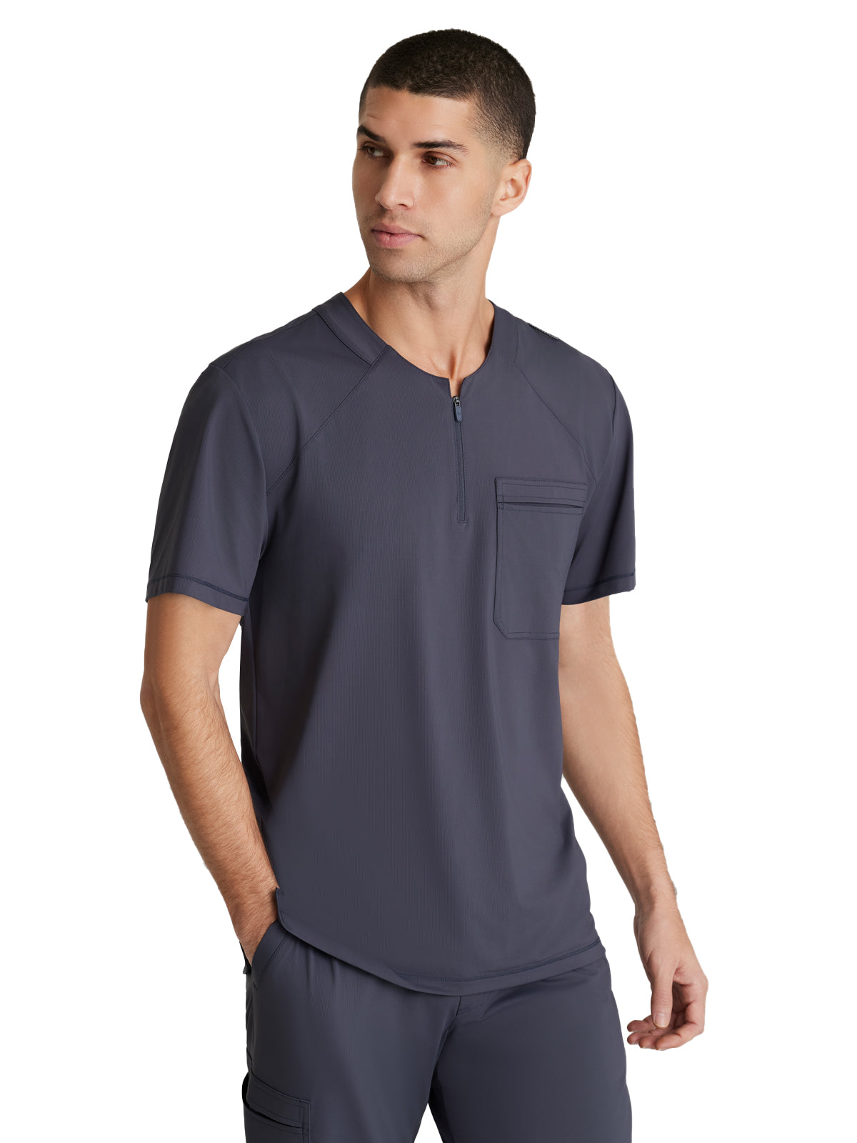 Men's Single Pocket Curved Neck Flex Scrub Top