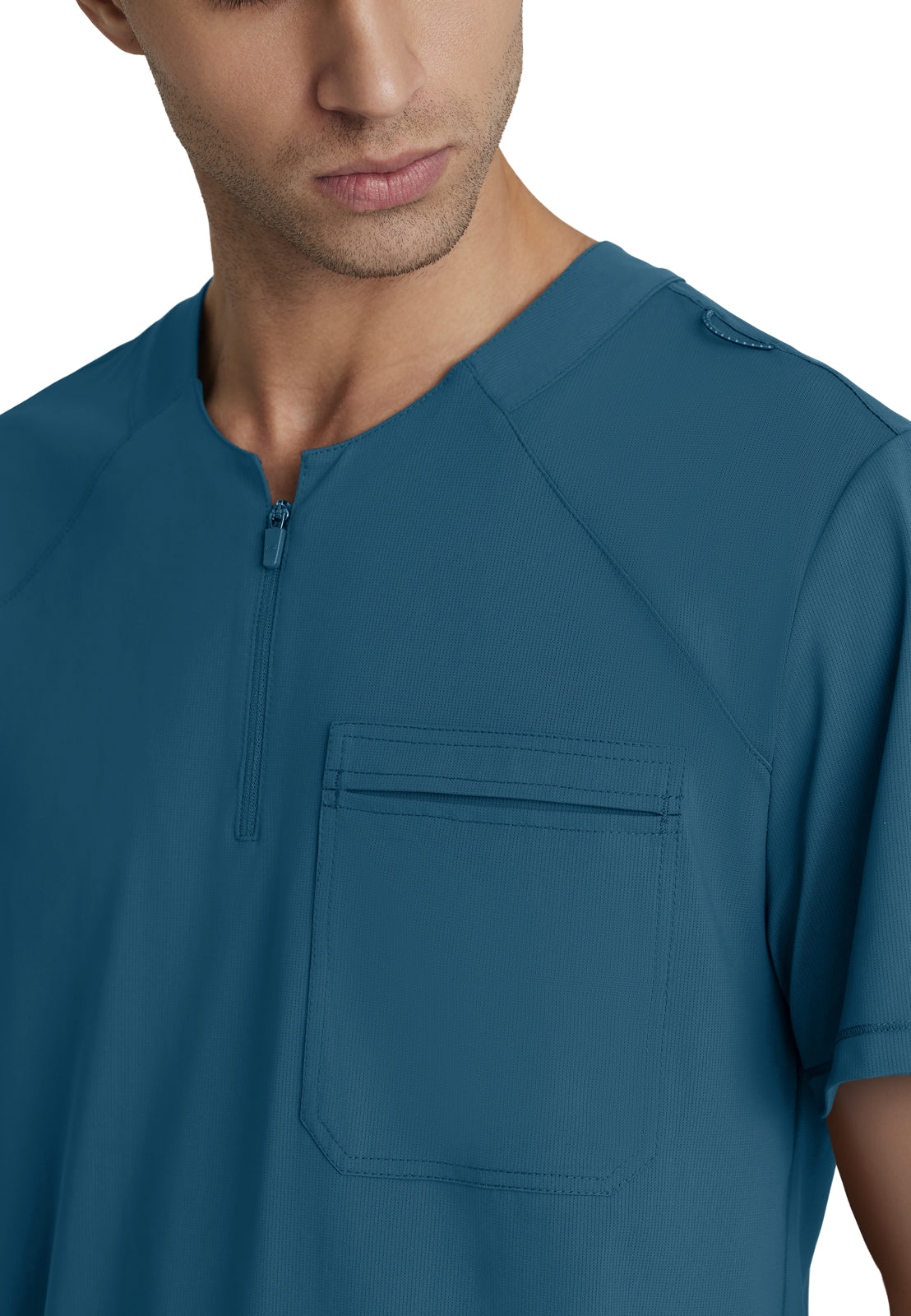 Men's Single Pocket Curved Neck Flex Top