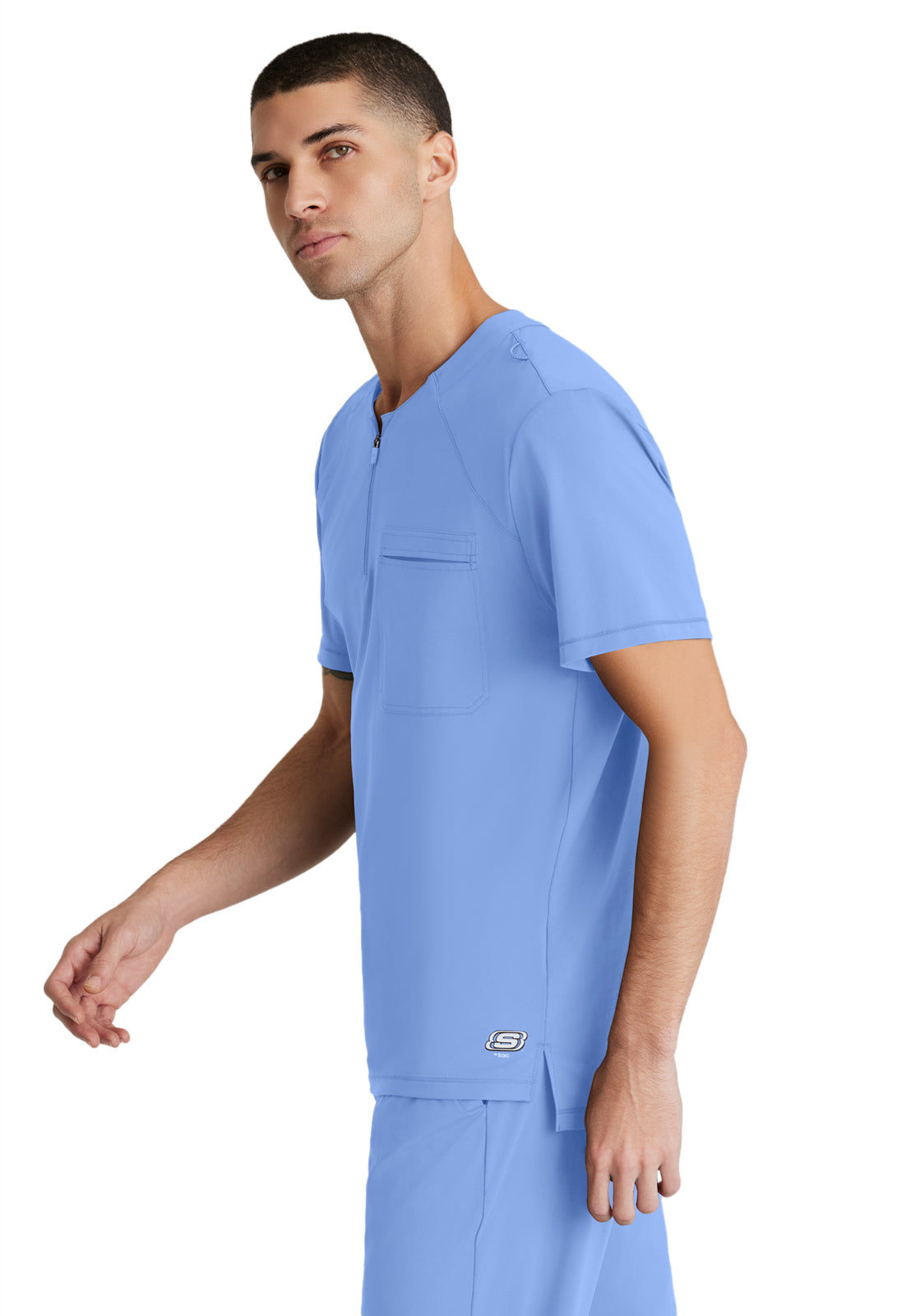 Men's Single Pocket Curved Neck Flex Scrub Top