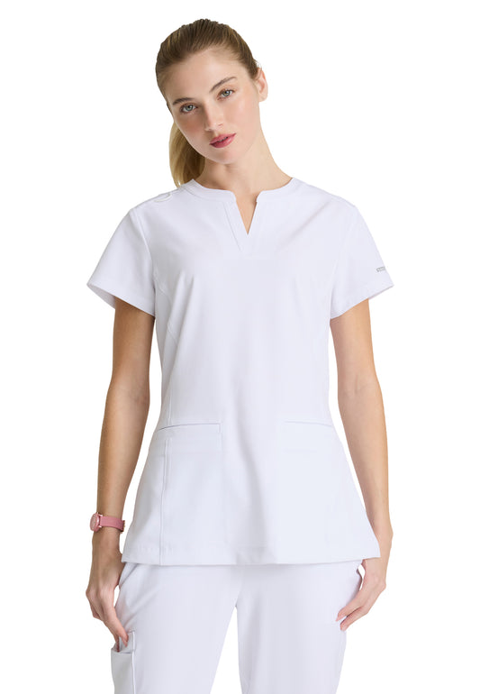 Women's Two-Pocket Placket V-Neck Coast Scrub Top - SKT259 - White