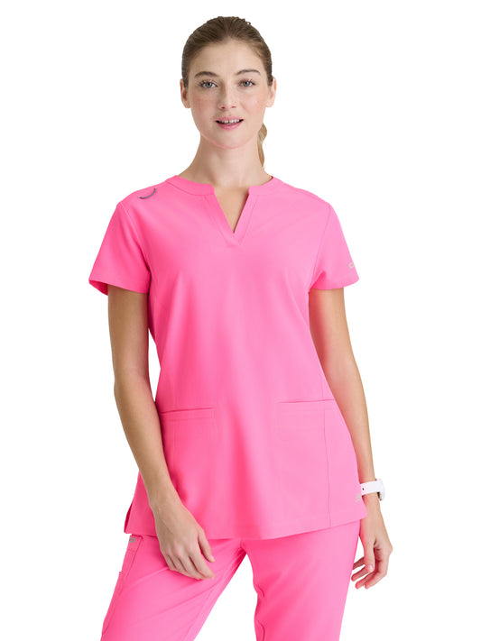 Women's Two-Pocket Placket V-Neck Coast Scrub Top - SKT259 - Passion Pink