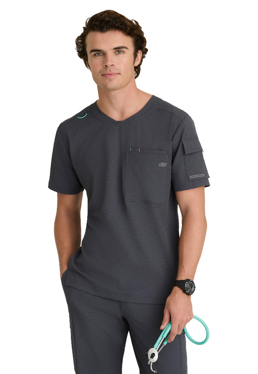 Men's Three-Pocket Round Neck Station Scrub Top - SKT277 - Pewter