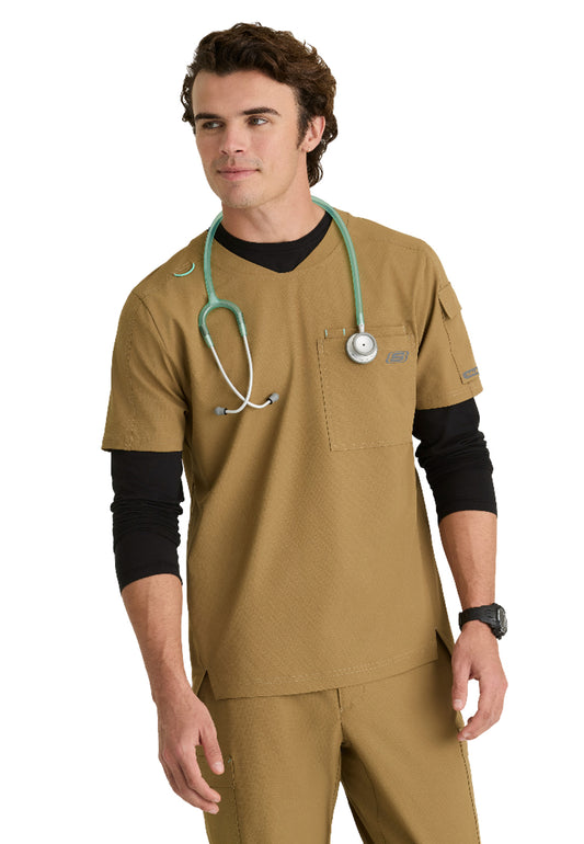 Men's Three-Pocket Round Neck Station Scrub Top - SKT277 - Duffle